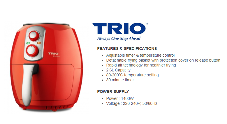 Trio air clearance fryer